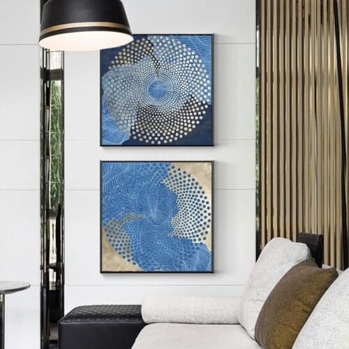 Posters and Prints Modern Blue Gold Foil Canvas Oil Paintings Printed Wall Pictures For Living Room Decor Abstract Art Cuadros