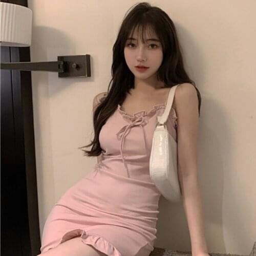 Sling Dress Spring and Summer Tight-fitting Slim Short Skirt Fairy Pink Niche French Skirt