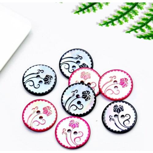 10PC Natural Shell Button Retro Exquisite Two-hole Pattern Button Round Sweater Coat Buttons for Clothing DIY Clothing Accessory