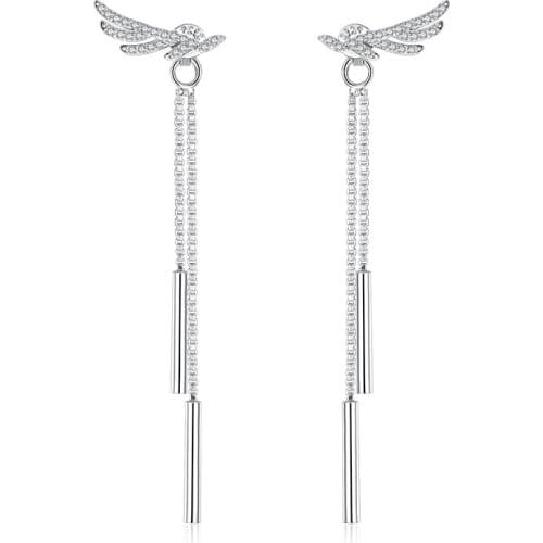 S925 silver new Jewelry High Quality Fashion Woman Earring Pave Retro Angel Wings Long Tassel Earrings girl gift clear cz