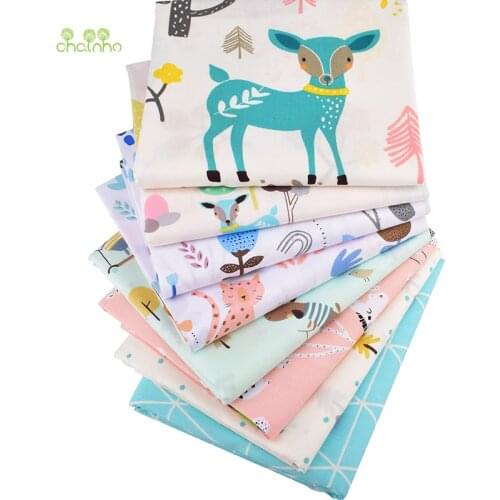 Chainho,Cartoon Deer Pattern Series,Printed Twill Cotton Fabric, For DIY Sewing Quilting Baby &Childrens Bedclothes Material