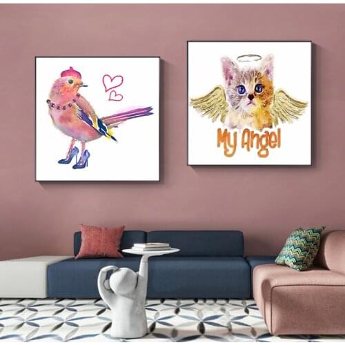 Stylish Lovely Morderm Cat Bird Heels Canvas Painting Print Poster kid Room Bedroom Living Room Home Decoration Wall Art Picture