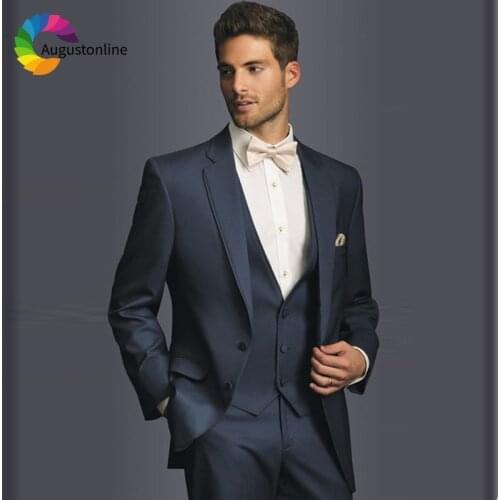 Navy Blue Men Suits for Wedding Groom Tuxedos 3 Pieces (Jacekt+Pants+Vest) Bridegroom Sets Prom Business Suits Costume Homme