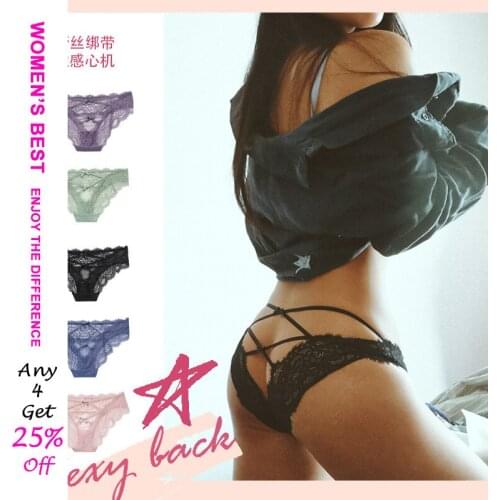 French Women Panties Cross Straps Sexy Bow Transparent Eyelash Lace Quick-Dry Gauze Underwear Incognito Girls Low Rise Breifs