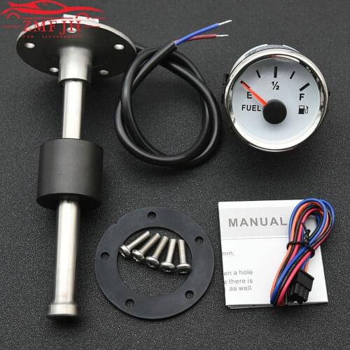 52MM Fuel Level Gauge with 0-190ohm Fuel Level Sensor 240-33ohm Fuel Sender Unit Auto Gauge for Boat 100 125 225 250 300 400mm