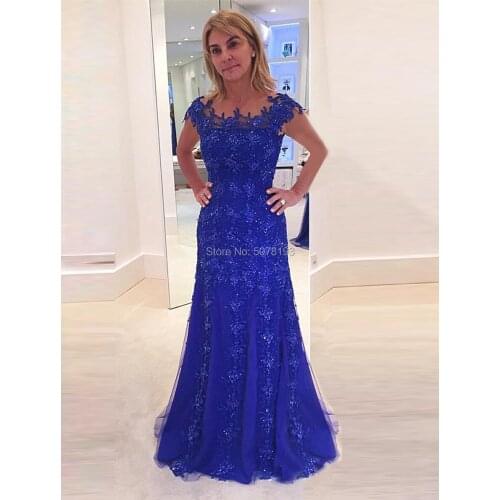 1061 fashion blue boat-neck natural straight floor-length tulle evening dresses/formal gowns with applique&zipper free shipping