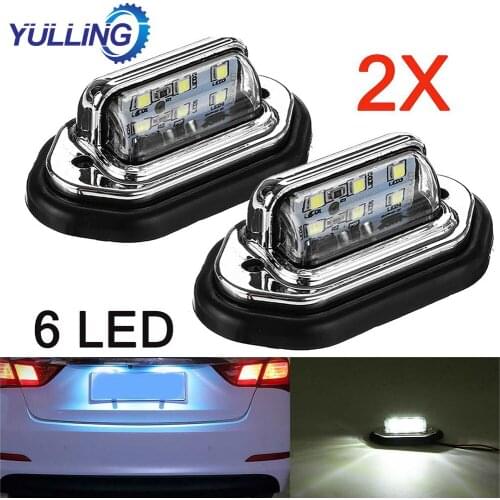 YULLING 2Pcs 6 LED Car License Plate Light 12V/24V Waterproof White Signal Tail Light Lamp for Boat Truck Trailer SUV Caravan