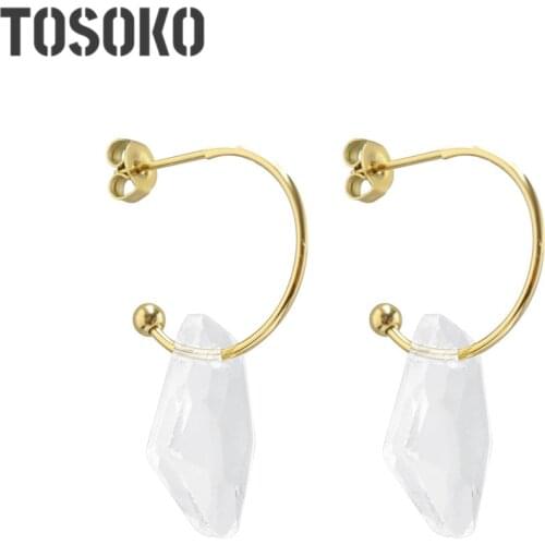 TOSOKO Stainless Steel Jewelry Glass Love Earrings Transparent Heterosexual Pendant Female Fashion Earrings BSF502
