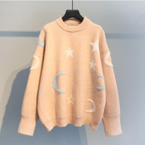 2021 Winter Womens Clothing Loose Sweaters Striped Print Oversized Pullovers Longsleeve For Woman O-Neck Warm Streetwear