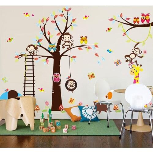Animal Zoo Monkey Jungle Tree Kids Wall Stickers Home Decor Mural Decal Nursery