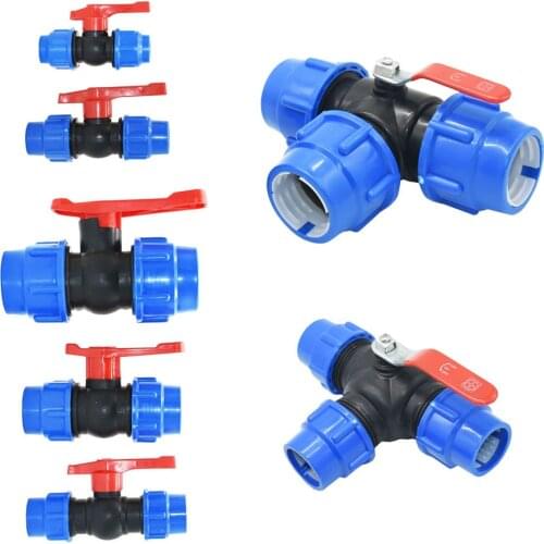 20/25/32/40/50mm Plastic Water Pipe Quick Valve PE Tube 3-Way Fast Connection Pvc Ball Valves Accessories 1pcs