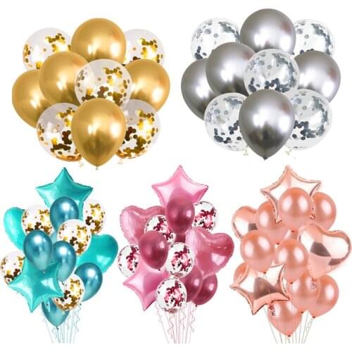 10/14pcs Metallic Balloons Heart Star Gold Confetti Balloon Birthday Party Decoration Kids Adult Air Balls Globos Wedding Decor