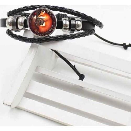 2019 new crystal glass beautiful fox fashion woven leather necklace jewelry gift