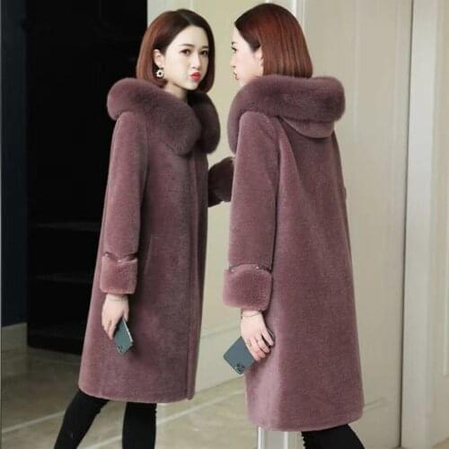 2021 Woman Real Fur Coat High Quality Wool Coats Female Thick Warm Elegant Loose Large Size Long Outwear Winter Coat 4XL Q214