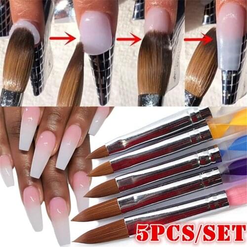 5Pcs/Set Nail Art Liner Painting Brush Crystal Acrylic UV Gel Brush Stripe Flower Painting Carving Drawing Pen Manicure Tools