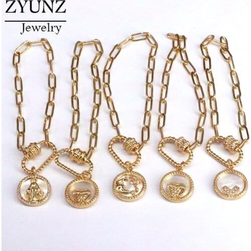 6PCS, Carabiner Shell Bracelet, CZ Micro Pave Mother of Pearl Charms Bracelet, Oval Clasp Bracelet, Punk Chain Link Bracelets