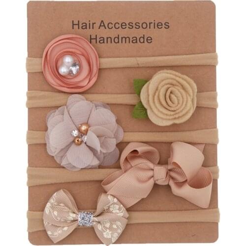 6pcs/set Elastic Flower Headbands for Baby Girls Hair Accessories Baby Girls Bow Nylon Turban Skinny Stretchy Rubber Hair ban