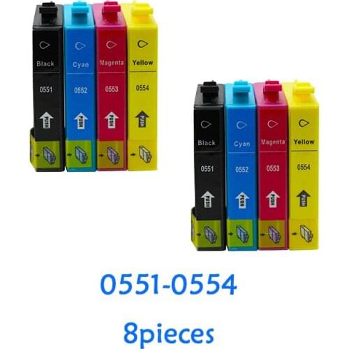 8pcs compatible For Epson Ink Cartridges T0551 T0552 T0553 T0554 Stylus Photo RX420 RX425 RX520 R240 R245 Inkjet Printer T0551