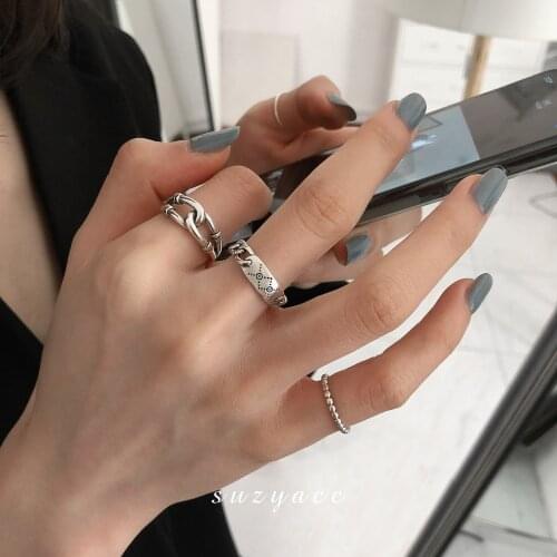 925 Sterling Silver Rings For Women Opening Adjustable Chain Cross Fashion Gift Simple Design Men Lady Girlfriend Jewelry INEFFA