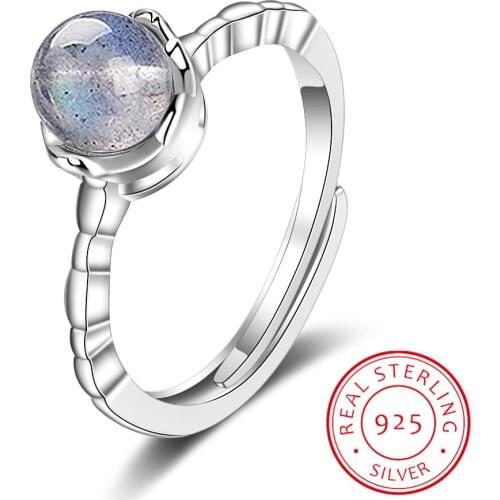 925 Sterling Silver New Woman Fine Jewelry High Quality Agate Crystal Ball Ring Size Adjustable Ring