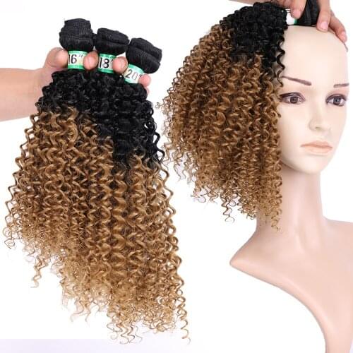 Black to Golden Two Tone Ombre Afro Kinky Curly Hair Weave Synthetic Hair Extensions 16-20 Inch 3Pcs/Lot Fiber hair bundles