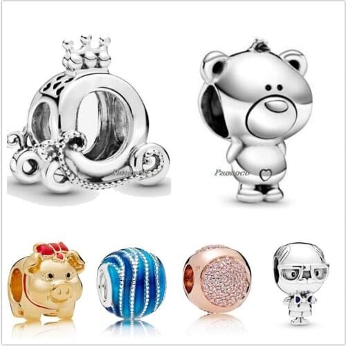 Authentic 925 Sterling Silver Cute Sweet Theo Teddy Bear Charm Beads Fit Pandora Bracelet & Necklace Jewelry