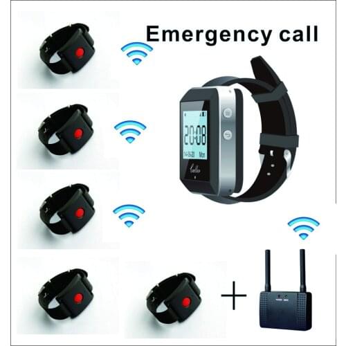 Wireless calling system 1 watch wrist receiver + 5 watch wrist call +wireless repeater for waiter call/ nurse emergency call