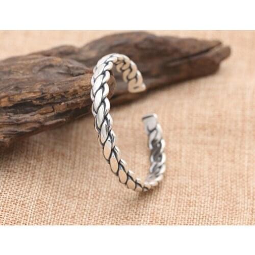 Mens Women Real 925 Sterling Silver knit Cuff Bracelet fashion Jewelry A4674