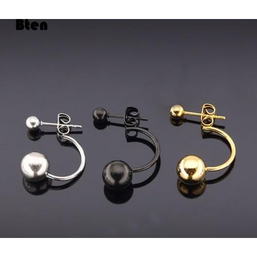 Bten New Gold Black Silver Color Double Side Earring Fashion Jewelry Stainless Steel Earrings Ball Women Double Stud Earrings