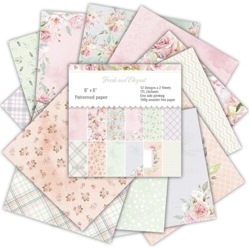 24 sheets 6"X6"fresh and elengant Pattern Creative Scrapbooking paper pack handmade craft paper craft Background pad