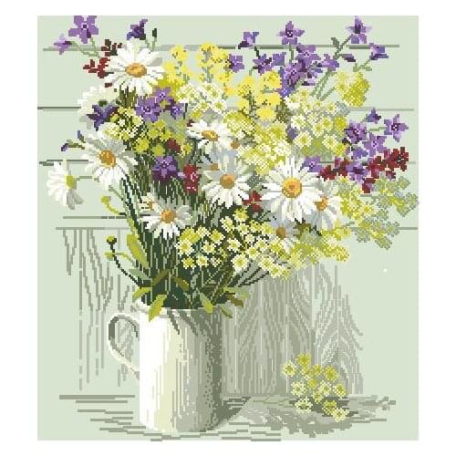 Wildflower Cup ，Fresh flowers Needlework Cross stitch for Embroidery kits,14CT unprinted Patterns Cross-Stitching,DIY Handmade