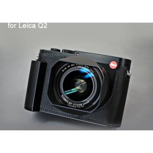 Genuine Leather Camera Half Case Metal Grip Dovetail Plate Built-in for Leica Q2 Black Brown