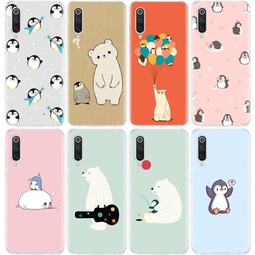 Lovely Penguin Polar Bear Phone Case For Xiaomi Mi Note 10 11 9 8 10T 9T CC9 A1 A2 A3 5X 6X Poco F1 X3 F3 Pro Lite Coque Cover