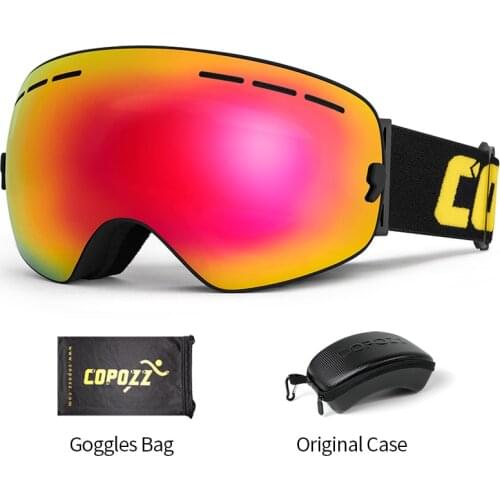 COPOZZ Ski Goggles with Case Anti-slip Strap Adult UV400 Anti-fog Ski Glasses Men Women Spherical Skiing Snowboard Snow Goggles