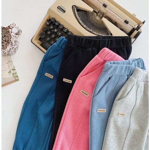 Childrens Autumn Leisure Elastic Waist Trousers Boys And Girls Solid Color Fashion All-Match 2-7 Years Old