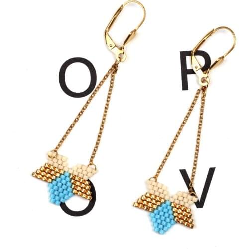 FAIRYWOO Wholesale Boho Miyuki Earring Luck Woman Crystal Jewelry Star Irregular Statement Sweet Hanging Long Drop Earring