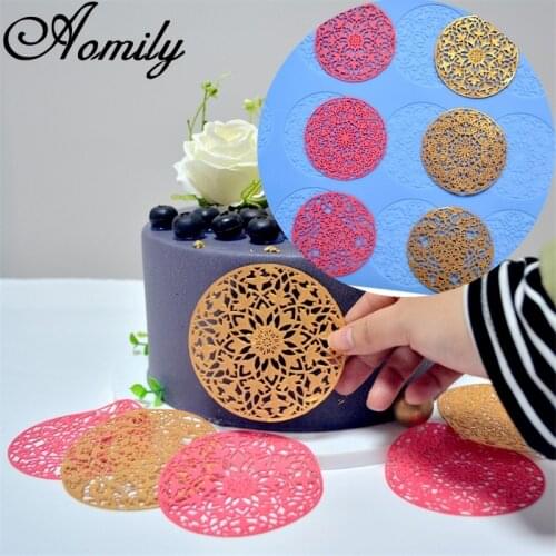 Aomily 3 Styles Flowers Lace Shape Silicone Mold Wedding Birthday Cake Flower Border Decoration Fondant Cake Surround Baking Mat