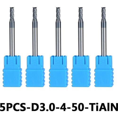4-Flute Flattened Head Milling Cutters 5pcs/lot D3-4-50 Tungsten Steel End Mills Carbide End mills HRC45 With Straight Shank
