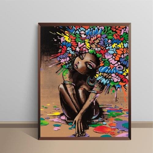 Graffiti Art Posters and Prints Abstract Girl Canvas Painting For Living Room Wall Pictures African Girl Home Wall Cuadros Decor