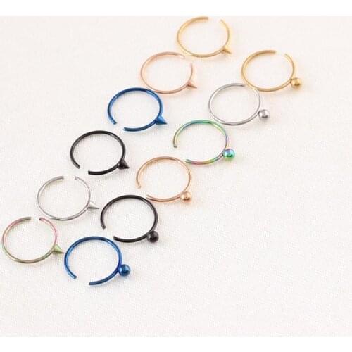 Hoop Nose Ring Ball Cone Earring Fake Nose Stud Open 20G 8mm colorful Medical Nostril clip on nose Body Fake PiercingJewelry