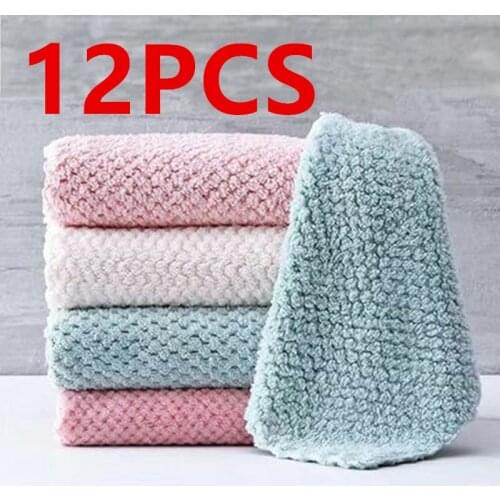 12pcsSoft Microfiber Kitchen Towels Super Absorbent Dish Cloth Anti-grease Wipping Rags Non Stick Oil Household Cleaning Towel