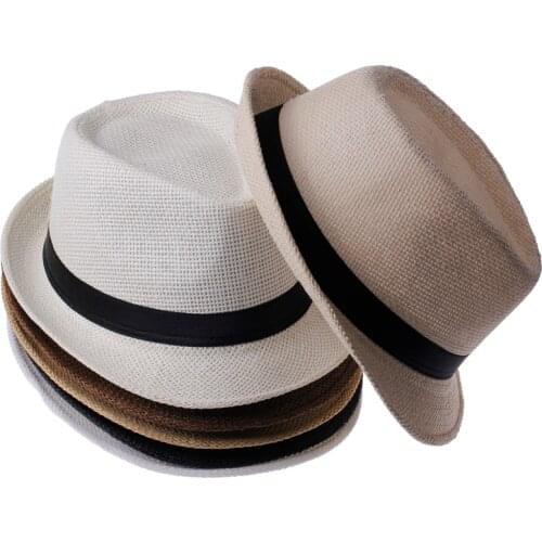 6 PCS/Lot Straw Womens Mens Summer Beach Sun Hats Trilby Gangster Jazz Cap Sunhat Beach Sun Straw Panama Hat Wholesale