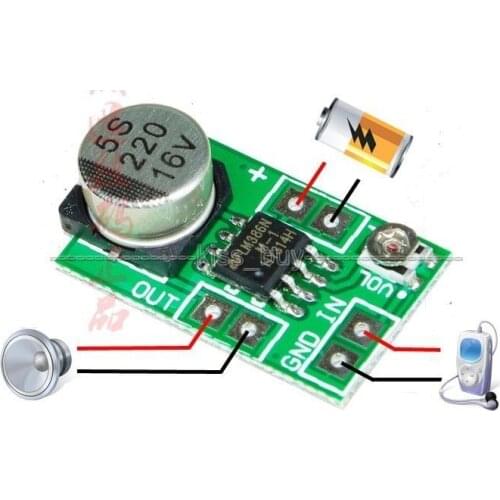 LM386 Audio Power Amplifier Board 3V-12V Adjustable volume 250mW Wide voltage range: 3V -12V CAR