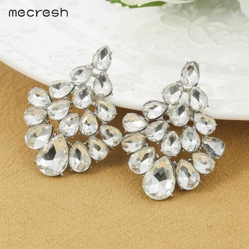 Mecresh Cute Brides Drop Earrings for Women Silver Color Trendy Korean Crystal Teardrop Hanging Earring Wedding Jewelry MEH1707