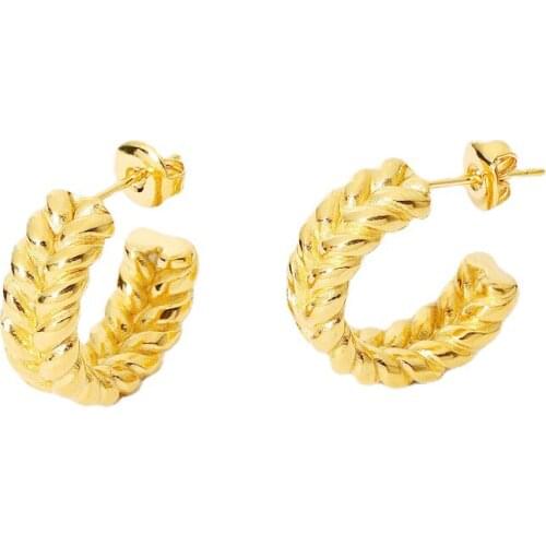 Trendy Stainless Steel Earrings 18K Gold Plated Twisted Stainless Steel Hoop Earrings