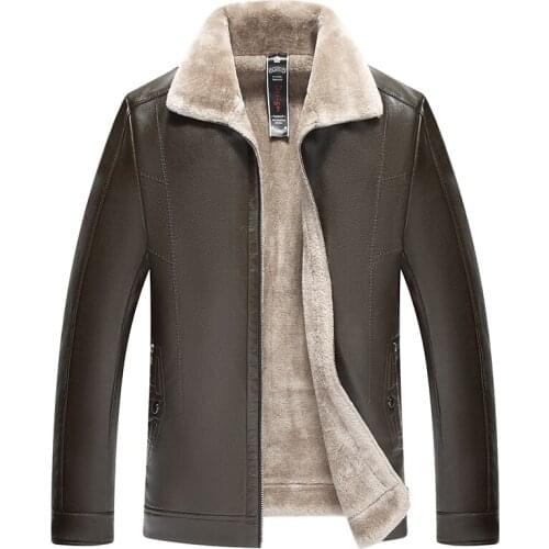 2020 High Winter Quality Warm Mens Jacket Zipper 7XL 6XL 5XL Big Man Faux Leather Coat Brown Black Male Jackets 8822