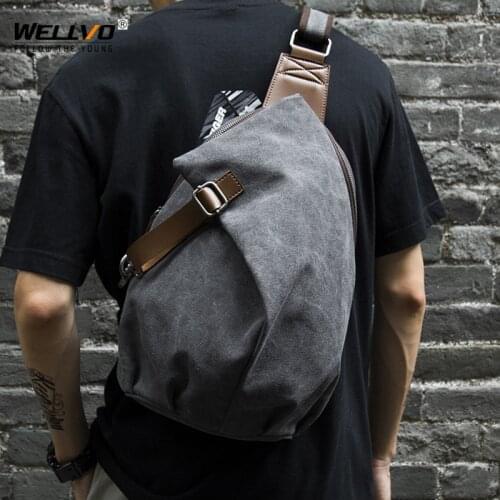 Men Fahion Casual Chest Pack Bags Male High Quality Canvas Crossbody Bag Retro Messenger Bag Outdoor Travel Street Bag XA691ZC