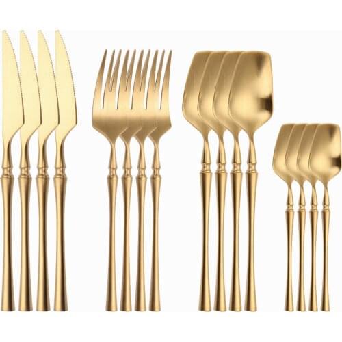 Gold Cutlery Set Stainless Steel Tableware Home Knife Fork Coffee Tea Spoon Utensils Party Flatware Matte Golden Dinnerware Set