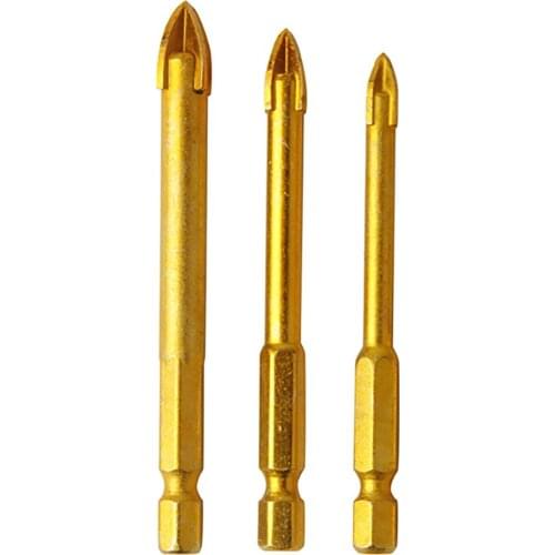 3pcs/ 6/8/10mm Glass Marble Drill Bits Set Brocas Drilling Center Drill Bit Hex Ti Porcelain Spear Head Cutting Power Tools