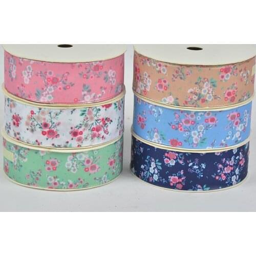 New10yards 1 " 25 mm fresh Japanese style flowers ribbon pattern printed satin ribbon